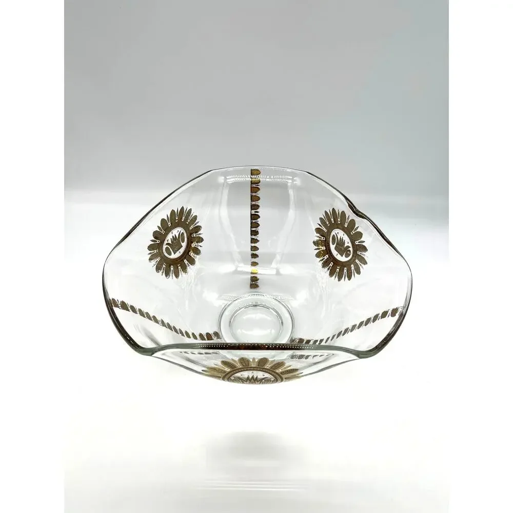 Vintage Mid Century Georges Briard Folded Edge Glass Bowl with Gold Accents MCM